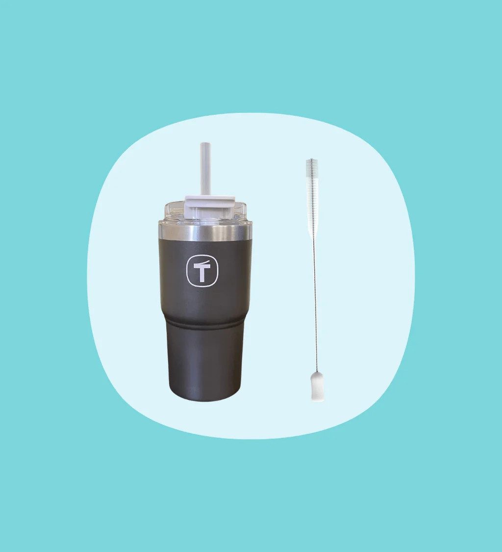 TUPPERWARE Thermobecher Tupperware® Big T Tumbler 630 ml Schokolade inkl. Trohhalmbürste