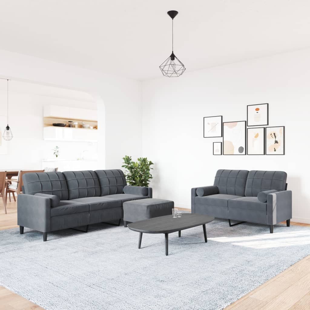 vidaXL Sofa 3-tlg. Sofagarnitur mit Kissen Dunkelgrau Samt günstig online kaufen