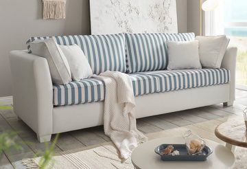 Furn.Design Sofa Hooge, 3-Sitzer in cremeweiß mit blau, Landhausstil, mit Bonell Federkern