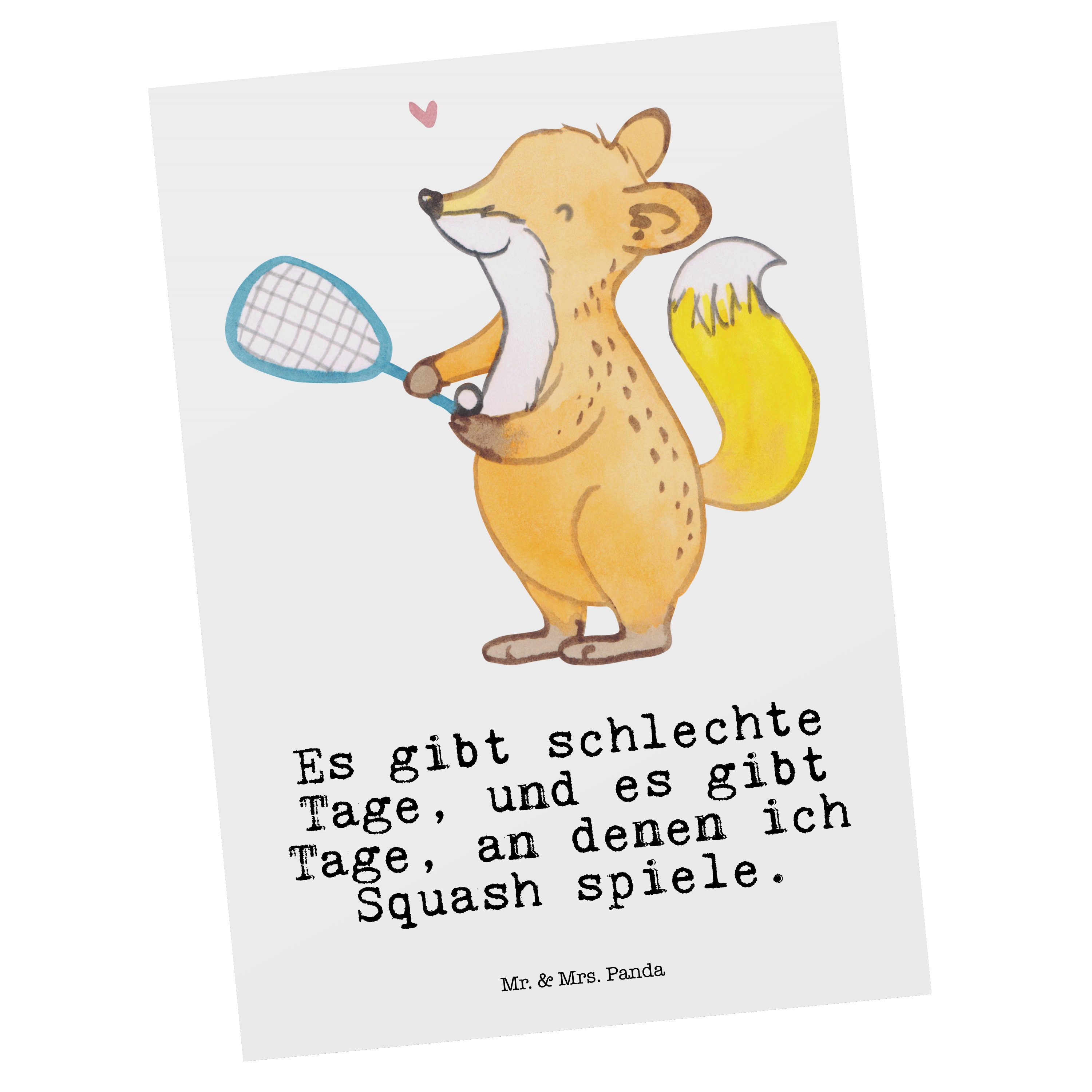 Mr. & Mrs. Panda Postkarte Fuchs Squash spielen Tage - Weiß - Geschenk, Ballsport, Gewinn, Ansic