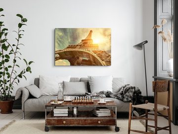Sinus Art Leinwandbild 120x80cm Wandbild auf Leinwand Eiffelturm Paris Sonnenschein Himmel Fr, (1 St)