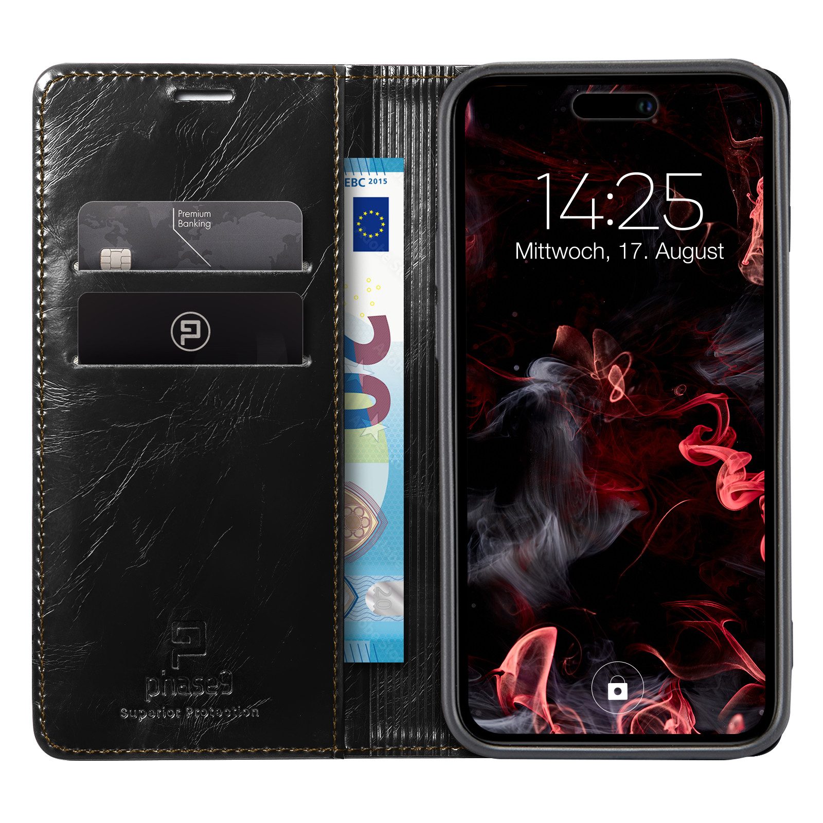 Tec-Expert Handyhülle Tasche Hülle für Apple iPhone 16 6.1 Zoll, 6.1, Cover Klapphülle Case mit Kartenfach RFID Schutz aufstellbar