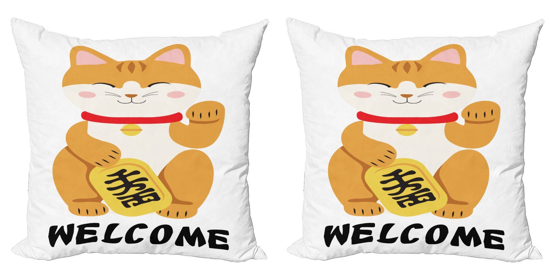 Kissenbezüge Modern Accent Doppelseitiger Digitaldruck, Abakuhaus (2 Stück), japanische Katze Nizza Katzen-Gekritzel