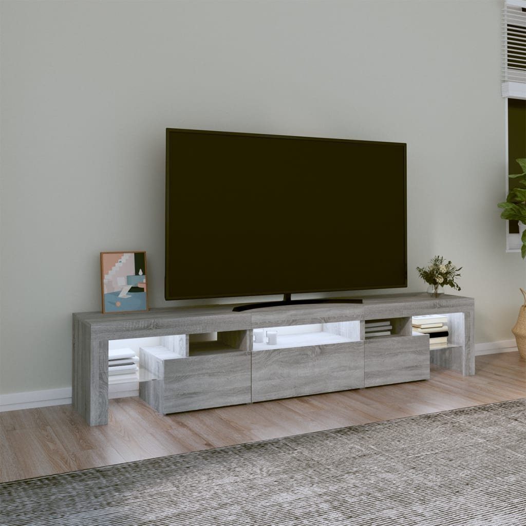 mit vidaXL LED-Leuchten Grau TV-Schrank Sonoma TV-Schrank (1-St) cm 200x36,5x40