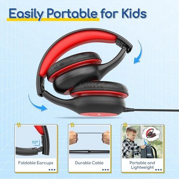Earfun Kinder mit Kabel, 85/94dB Lautstärkenbegrenzer, Faltbare, Einstellbar Gaming-Headset (Klare Mittel- und Hochfrequenzen für optimales Lernen., Stereo Sound, HD-Mikrofon, Audio-Sharing, Over Ear Kinderkopfhörer)