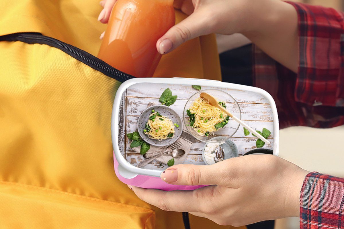 rosa Basilikum Brotdose Kunststoff Nudeln Brotbox (2-tlg), - Kunststoff, Kochen, MuchoWow Erwachsene, Kinder, Snackbox, Mädchen, - für Lunchbox