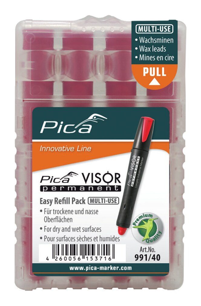 Pica Permanentmarker, (4 Stück), Minen-Set für Permanentmarker VISOR Industrial rot