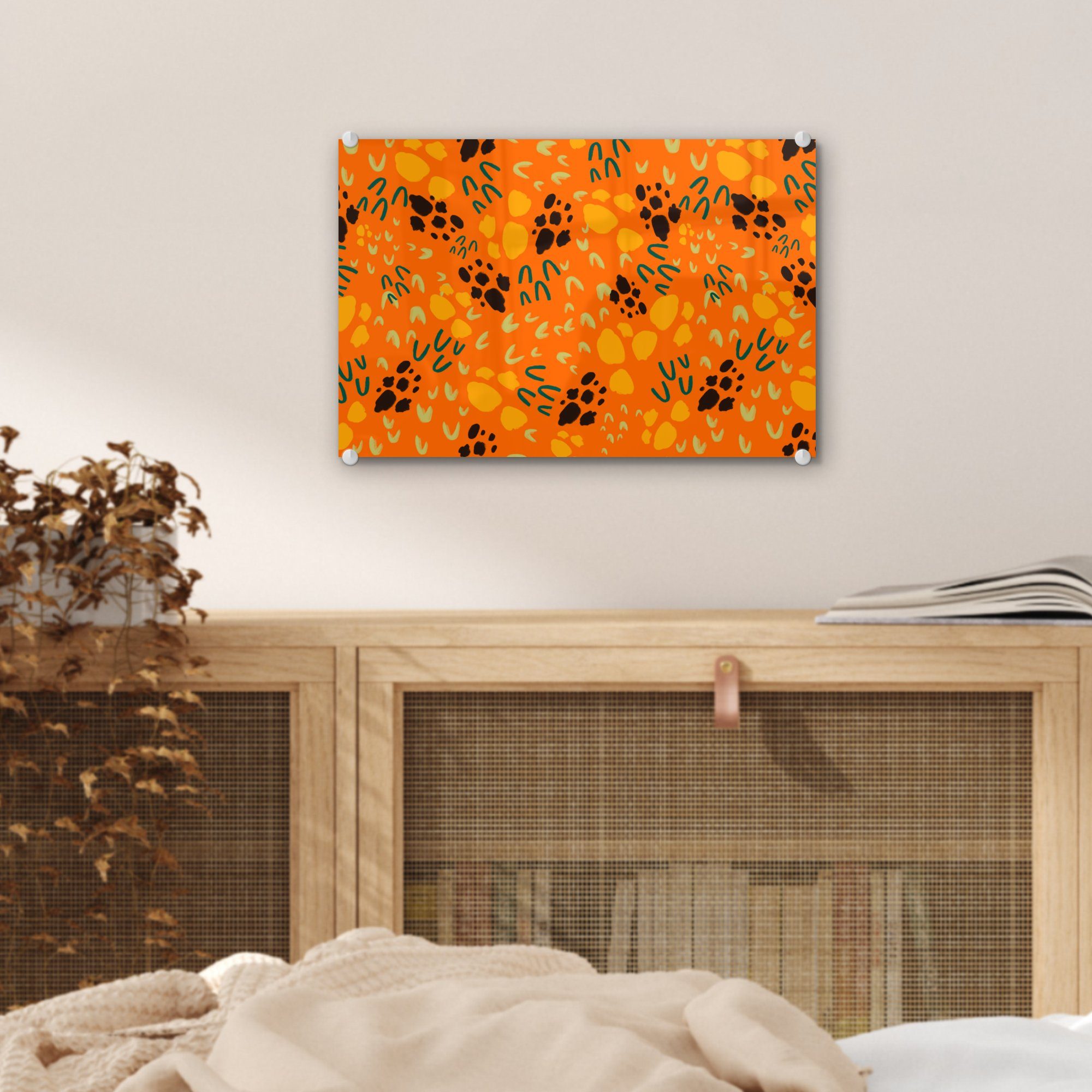 auf Sporen Bilder Wandbild - Acrylglasbild Muster, Glas - - auf Glasbilder Wanddekoration MuchoWow St), Foto Glas - - Orange (1