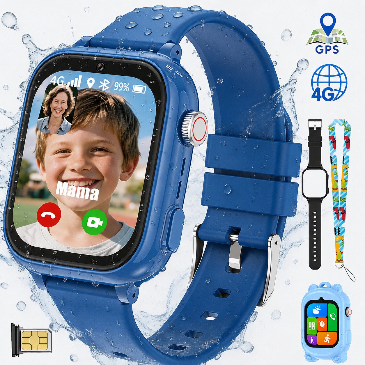 Vashoy 2026 Kinderuhr T53Neue Smartwatch Kinder mit GPS, Kameras, Smartwatch (5 cm/1.83 Zoll, Android/4G (LTE) 4G Telefonfunktionen Smartwatch, 7-tlg., Verschiedene Gehäusevarianten, Mit App-Download-Funktion, Schulmodus,Geschenke für Kinder im Alter von