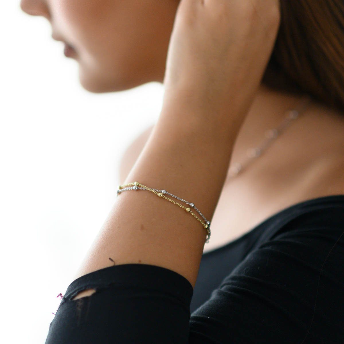 Materia Armkette Damen Kugeln Bicolor Gold SA-109, 925 Sterling Silber, rho günstig online kaufen