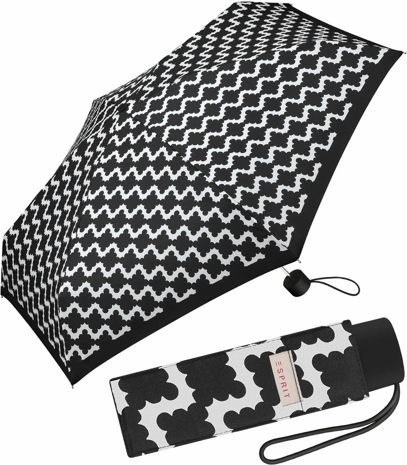 handlicher für Esprit mit Wellendesign Schirm - abstrakten Damen, Taschenregenschirm modernem, schwarz kleiner,