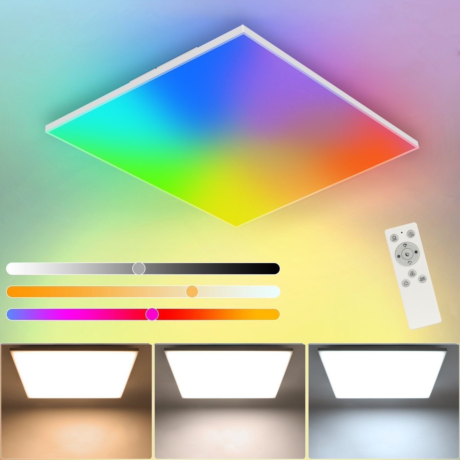 18W RGB Deckenleuchte Energieeinsparung Stimmungslicht, Farbwechsel Leuchtmittel, Wohnzimmerlampe, Deckenleuchte RGB, Augenschutz LED und RGB, ohne ZMH Dimmbar: Dimmbar, LED