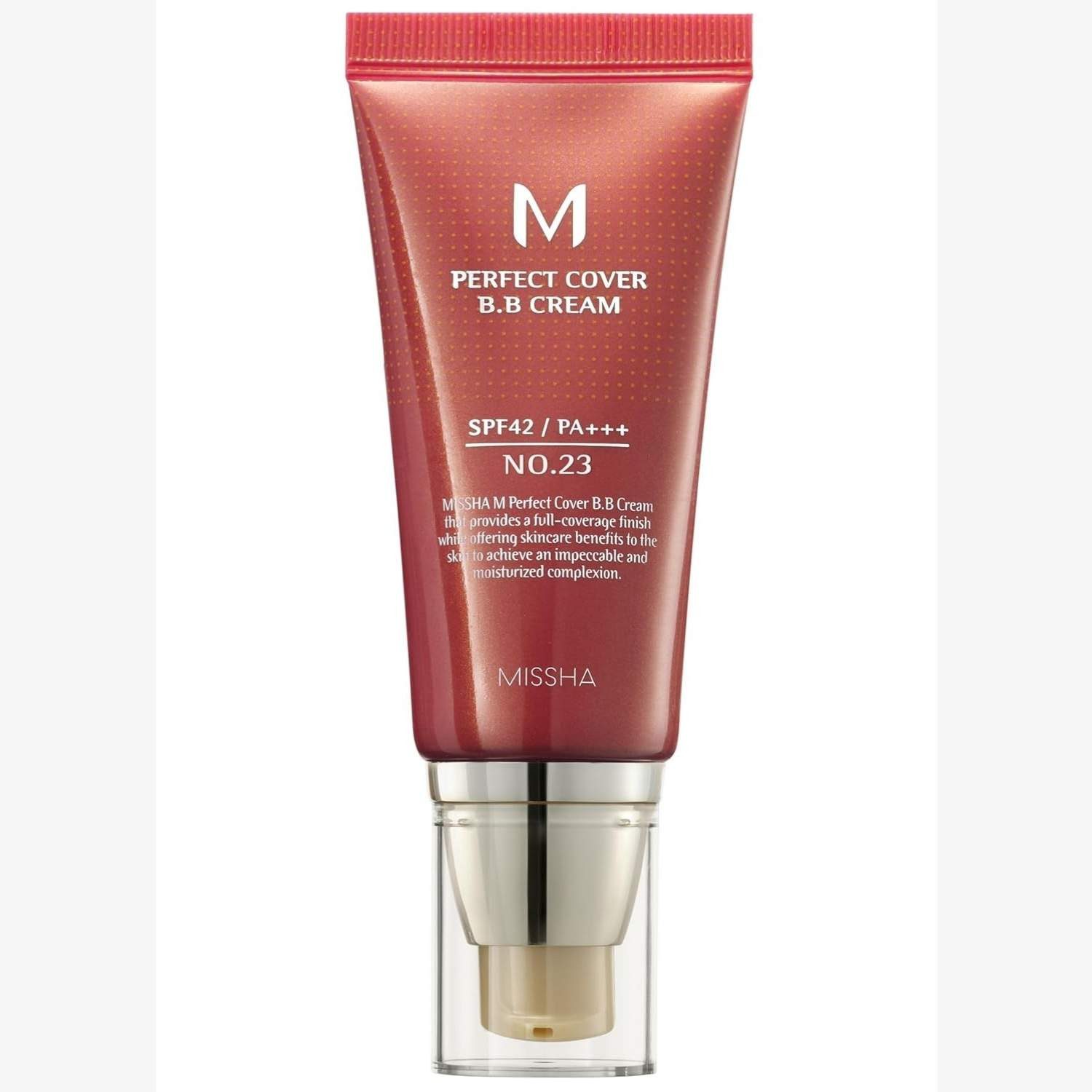 Missha BB-Creme M Perfect Cover BB Cream No.23 Natural Beige 50ml Deckkraft, natürliche Anpassung, Pflege & UV-Schutz SPF42 –, Für empfindliche Hauttypen – Mit Hyaluron, Squalane, Arbutin