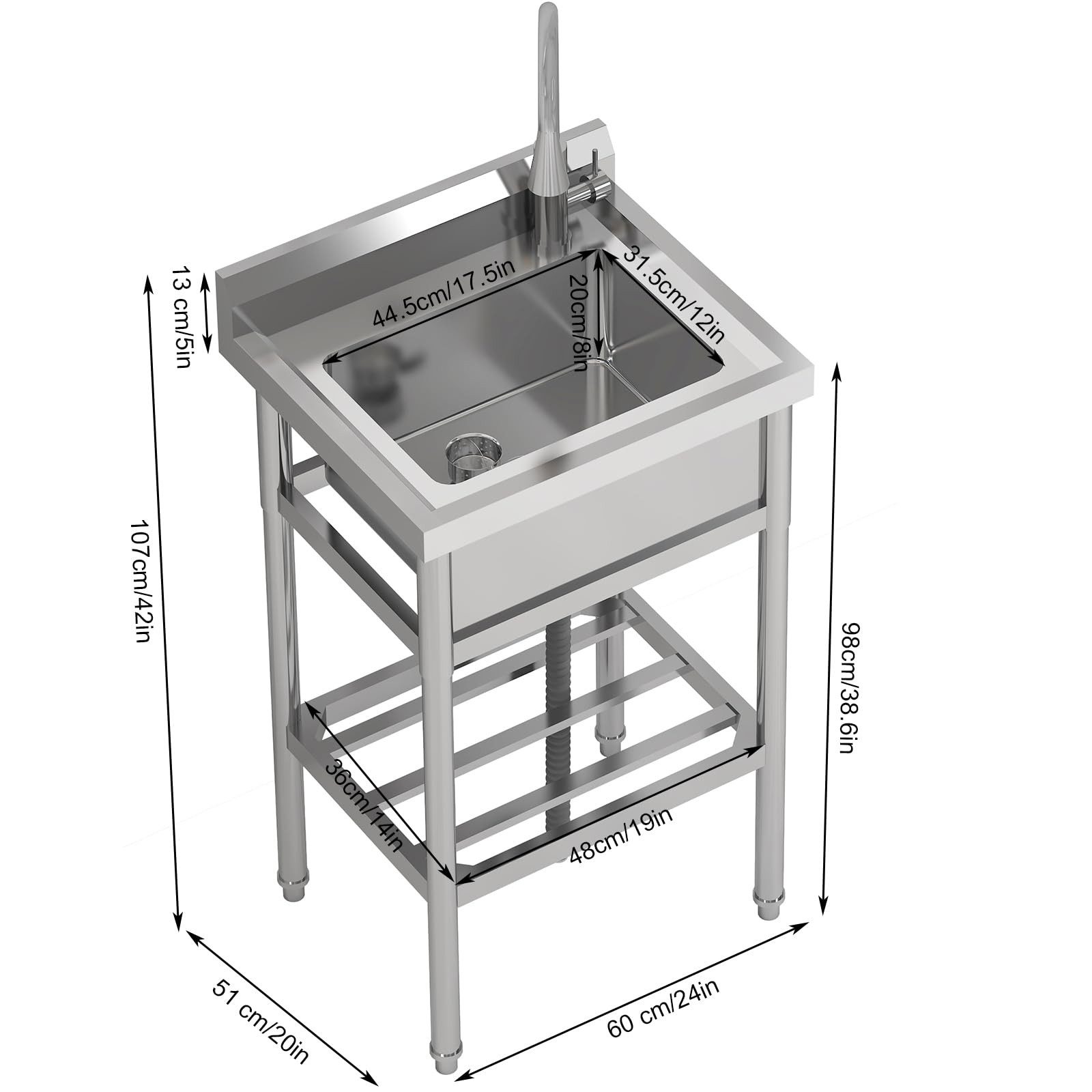 GarveeMore Waschbecken Edelstahl Utility Waschbecken Freistehende Single Bo günstig online kaufen