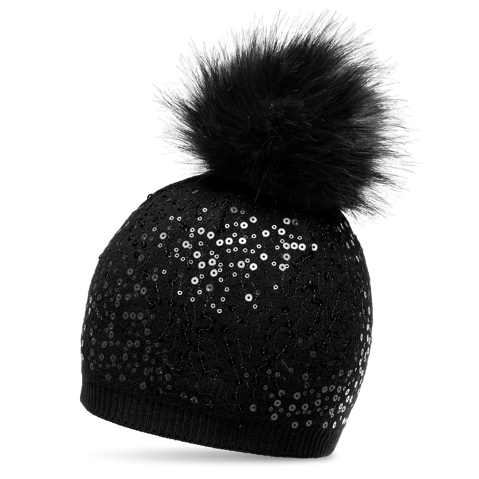 Caspar Bommelmütze MU186 Damen Fein Strick Pailletten Glitzer Winter Mütze