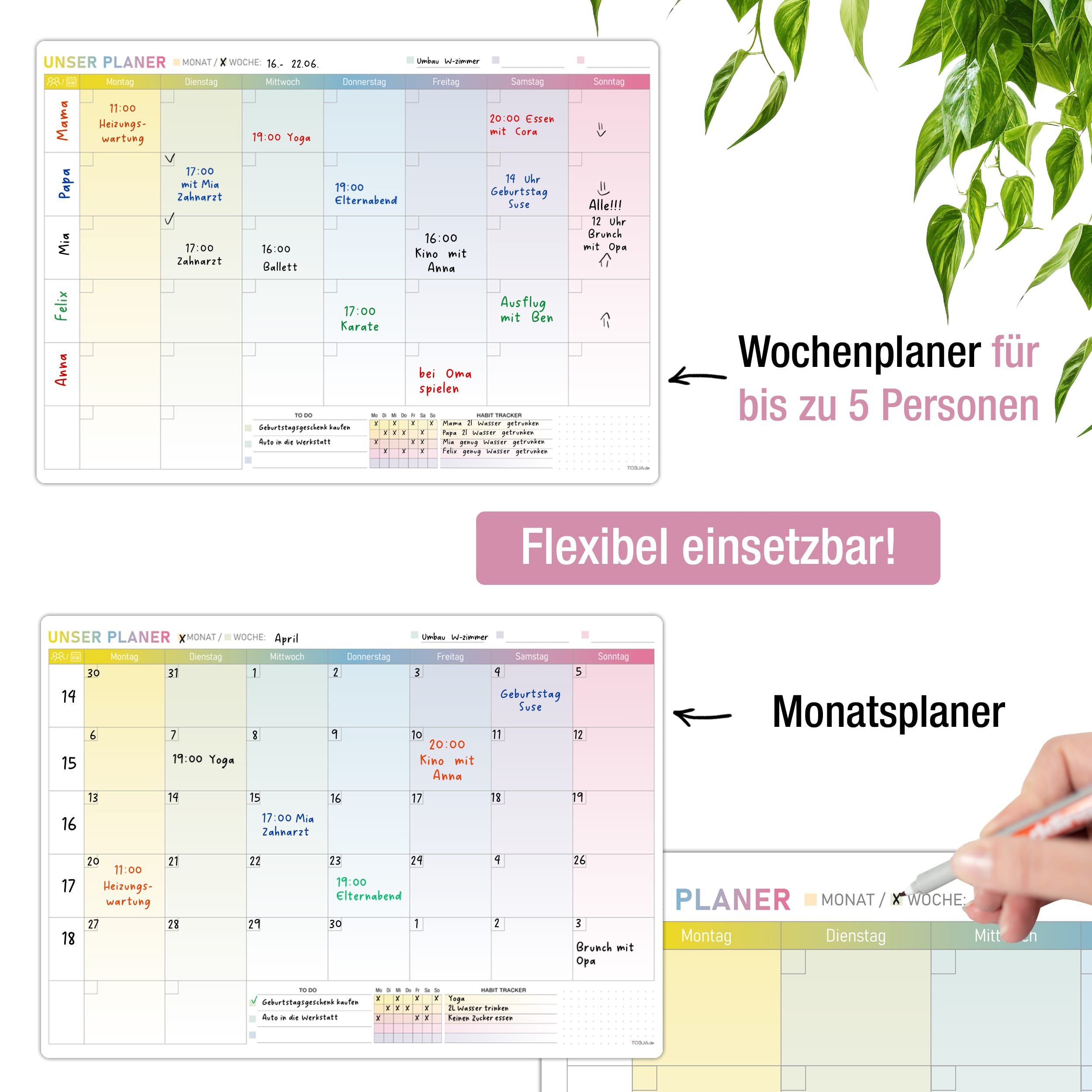 TOBJA Wandtafel A3 selbsthaftender Monatsplaner abwischbar inkl. Stifte, Wochenplaner Whiteboard Planer – Bild 4 von 5