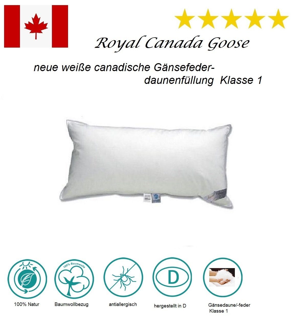 Canada Daunenkissen Royal Canada Goose Kissen beste Qualität, gut gefülltes Kissen