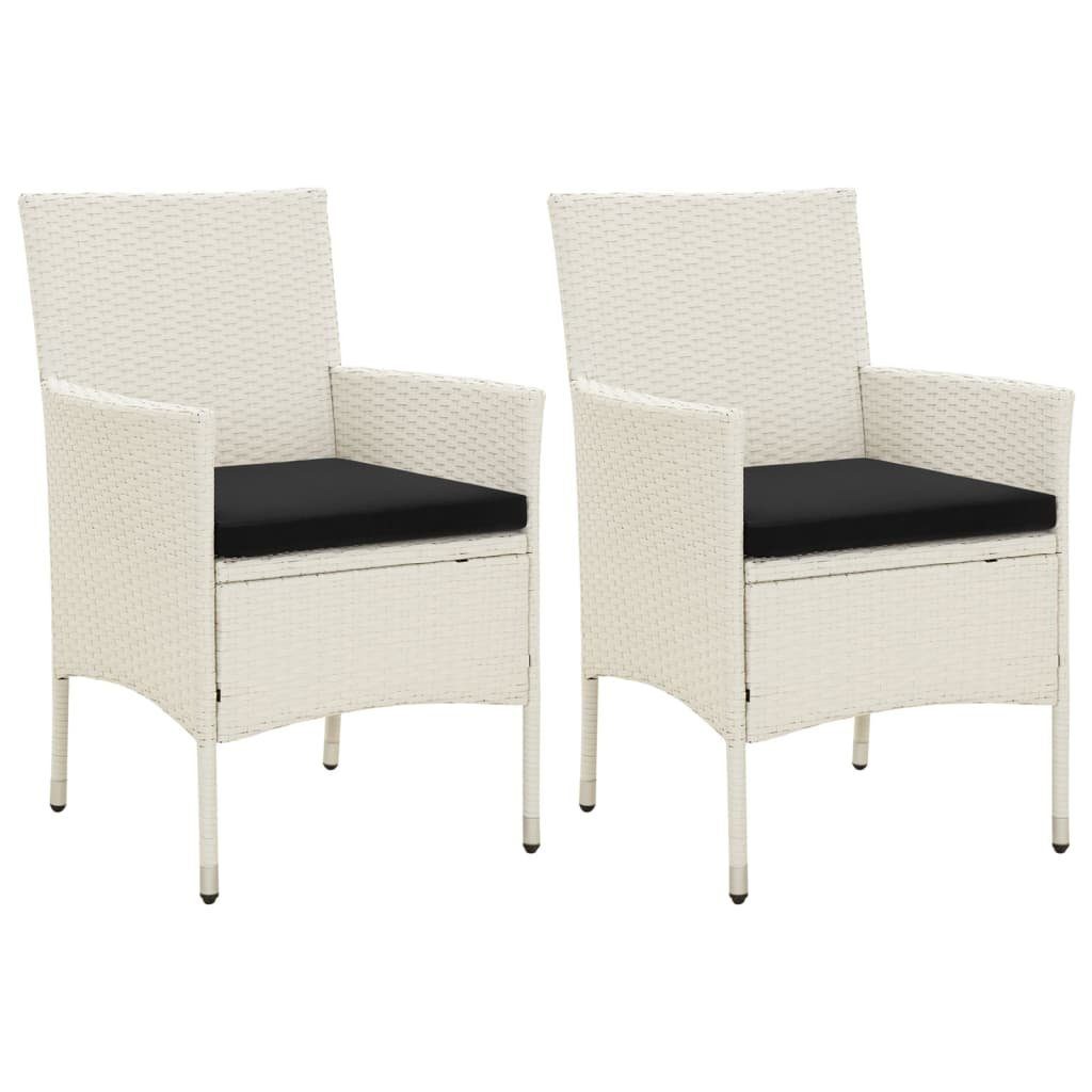 vidaXL Gartenstuhl Gartenstühle mit Kissen und Stk. Weiß 2 Schwarz Weiß (2 Poly Rattan Weiß und St) | Schwarz