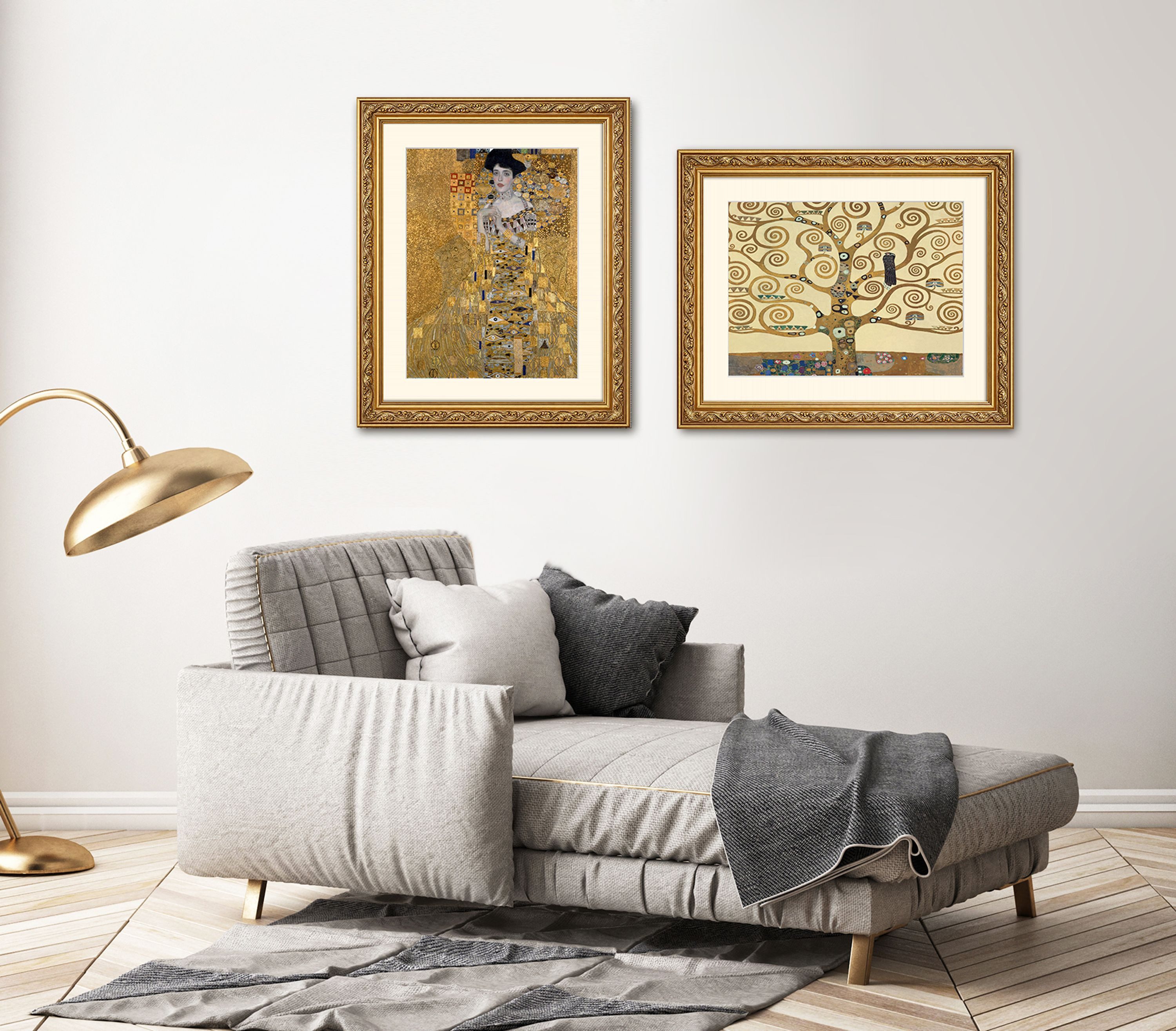 artissimo Bild mit Rahmen Wandbild gerahmt 53x63 cm Kunstdruck mit Passepartout & Barock-Rahmen, Gustav Klimt: The Tree of life - Lebensbaum