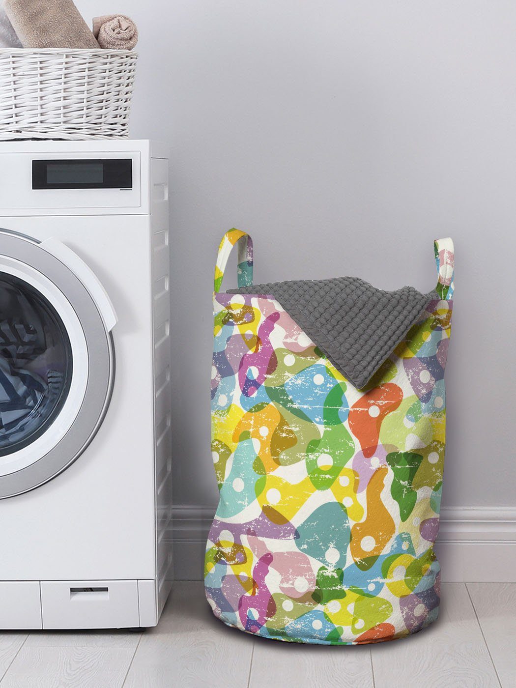 Waschsalons, mit Wäschekorb Formen Abakuhaus für Kordelzugverschluss Grunge Griffen Bunt geometrische Wäschesäckchen