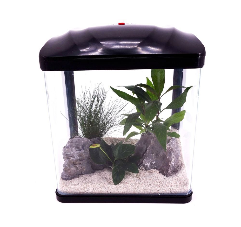 Aquaone Aquarium AquaOne Aquarium Komplettset LED mit Pumpe HR-230 schwarz I Kleines Nanoaquarium 7 Liter I Mini Nano Becken Set für Fische und Garnelen