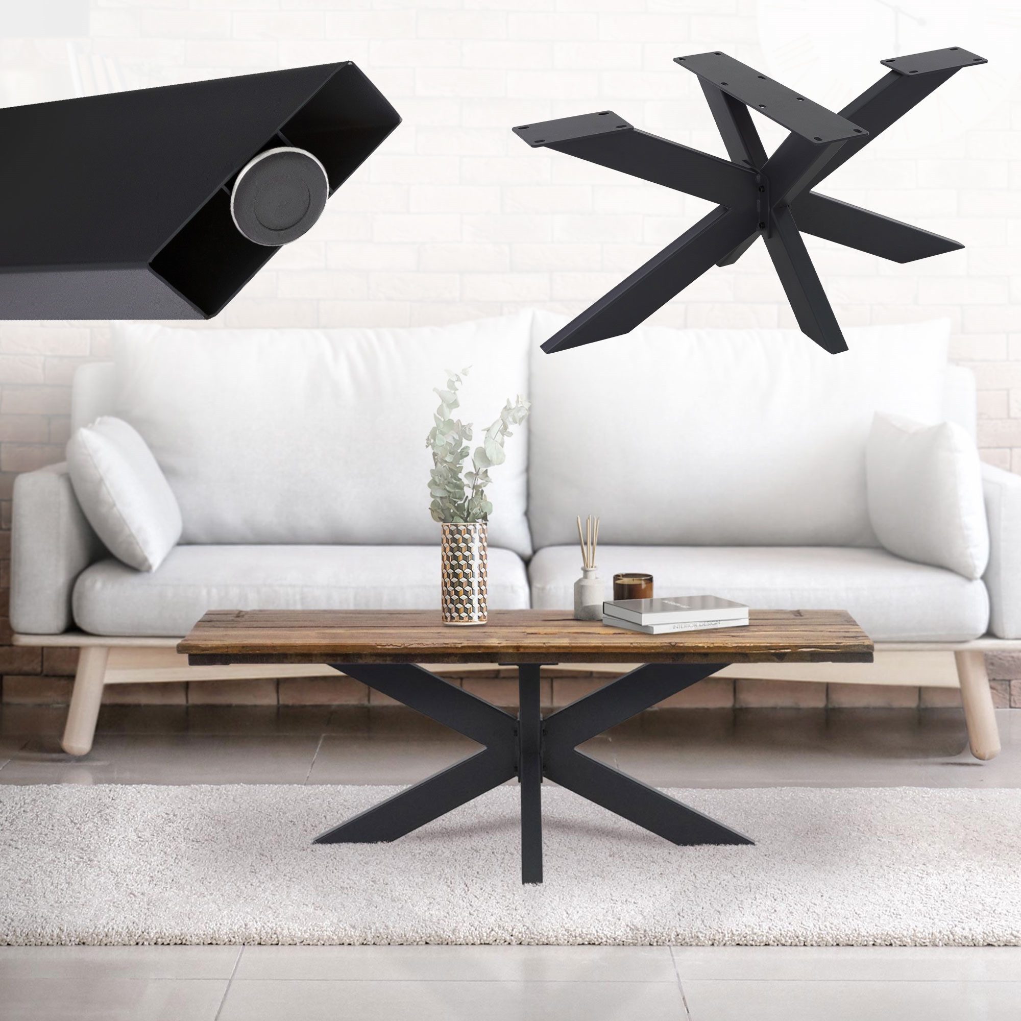 ML-DESIGN Tischbein Tischgestell Spider Kreuzgestell Schwerlast aus Stahl DIY Möbelfüße, Tischkufen Tischfüße X-Design 98x58x43 cm Schwarz Industriedesign