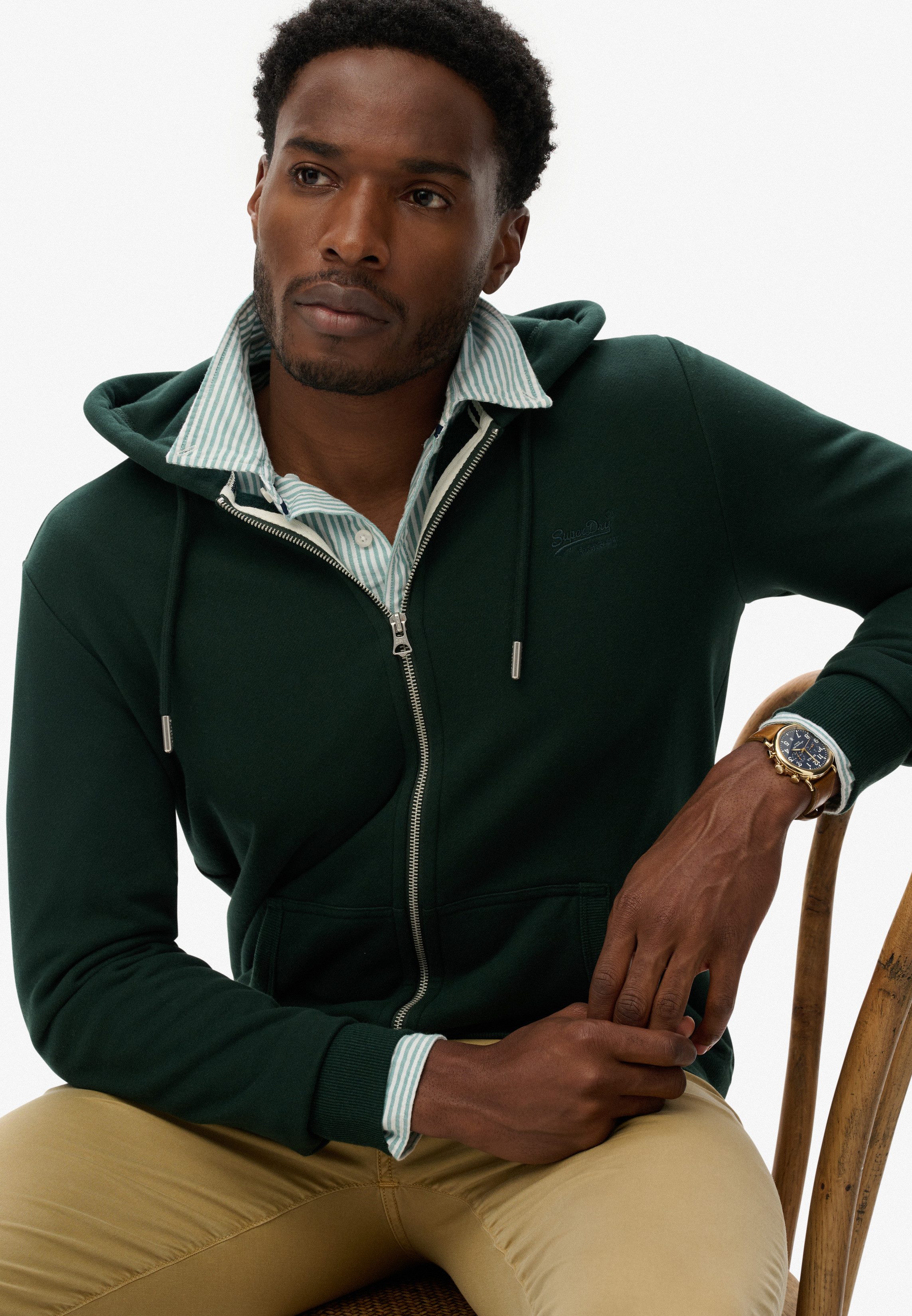 Superdry Kapuzensweatjacke ESSENTIAL LOGO ZIP HOODIE HB Baumwollmischung, slim fit