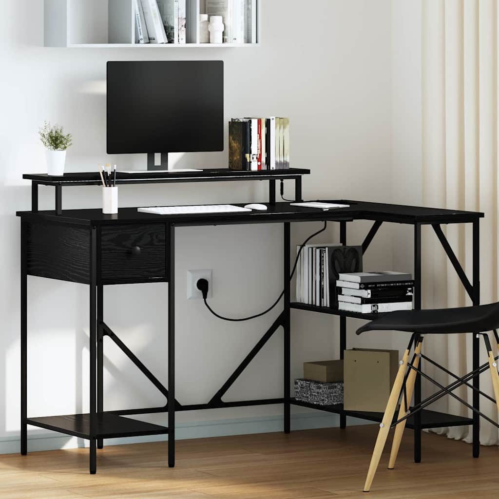 vidaXL Schreibtisch Schreibtisch Schwarz Eichen-Optik Holzwerkstoff (1-St)