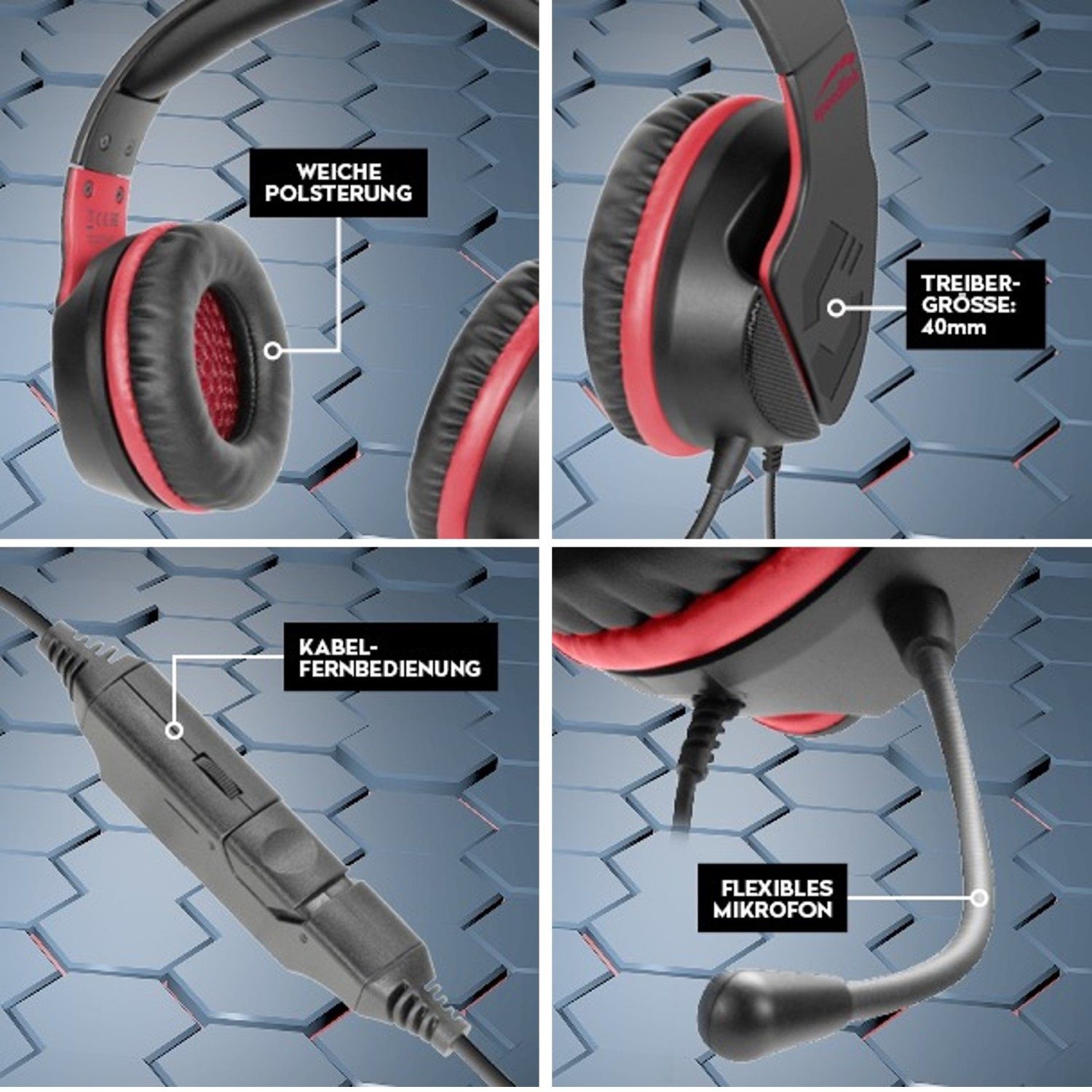 Speedlink HADOW Stereo Gaming Headset Gamer Kopfhörer Gaming-Headset (Einstellbare Höhe, kabelgebunden, Mikrofon, verstellbar, Over-Ear, Lautstärkenregler, für PC Notebook)