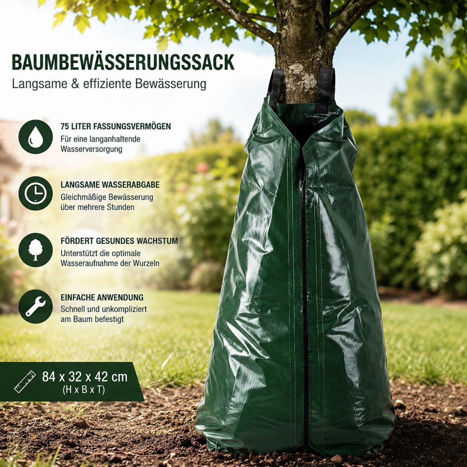 Haushalt International Im- und Export GmbH Bewässerungssystem Bewässerungsbeutel Bewässerungssack 75L Kunststoff, (Stück, 1-tlg., Packung), Reißverschluss, Wass – Bild 2 von 5