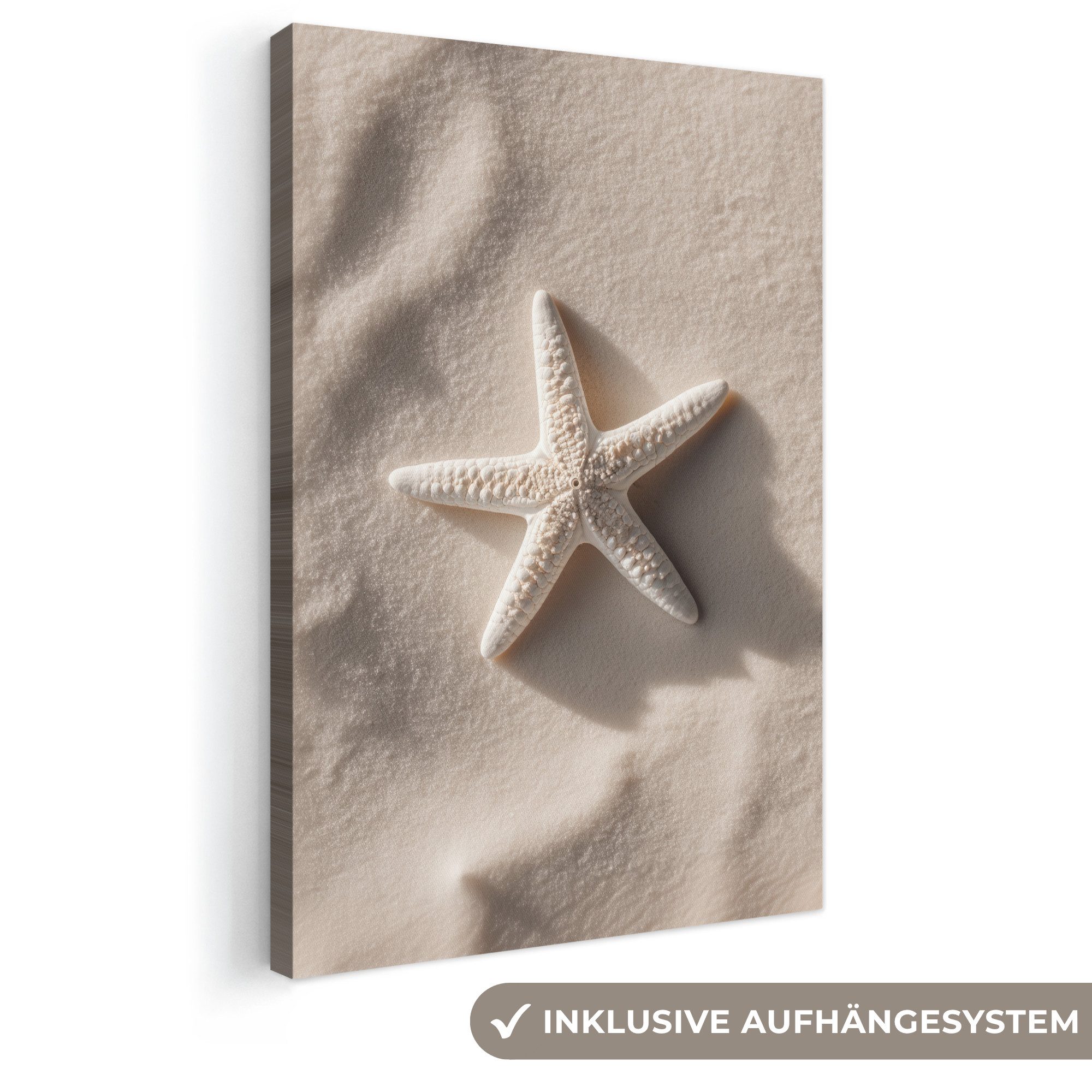 OneMillionCanvasses® Leinwandbild Strand - Seestern - Sand - Beige, Fotodruck (1 St), Leinwand Canvas Wandbild, Wanddekoration 20x30 cm