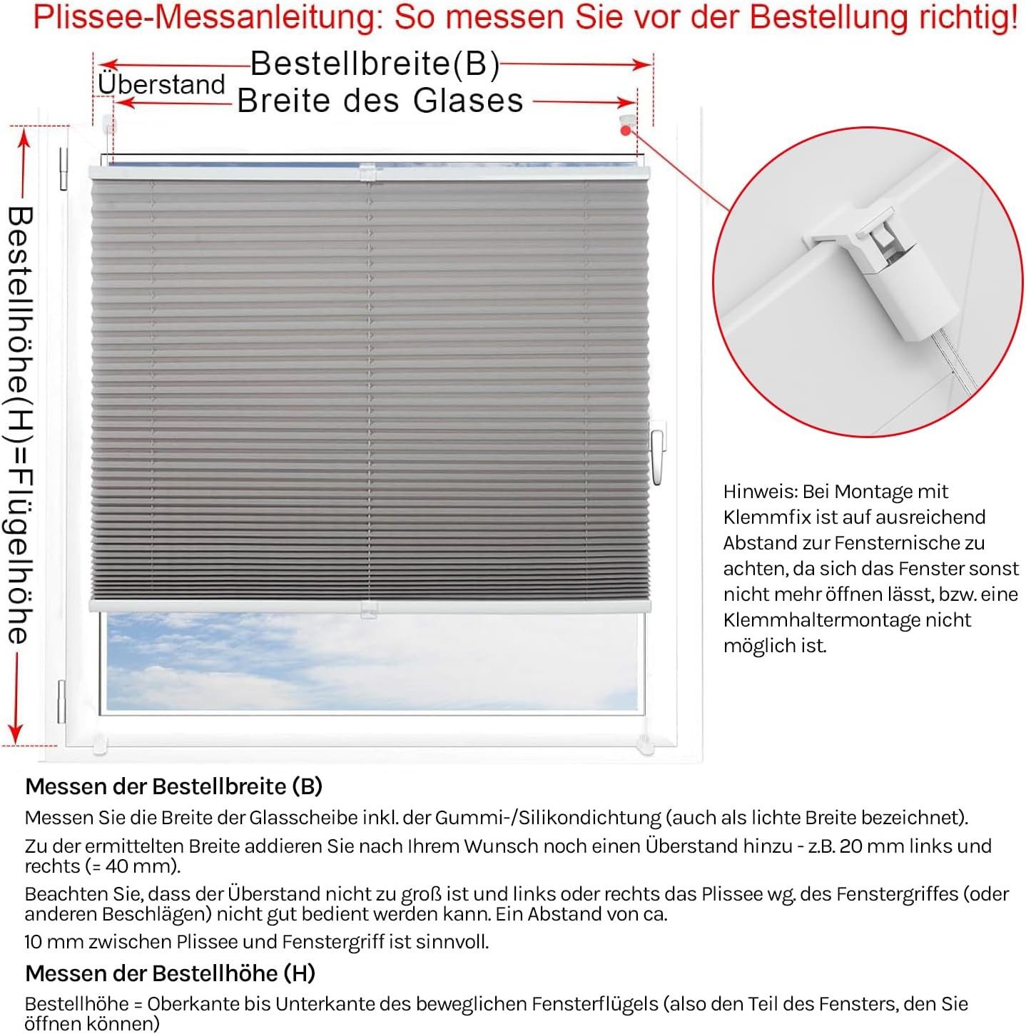 Woltu Plissee, Lichtschutz, Klemmfix Milchglas Muster, Jalousie Faltrollo günstig online kaufen