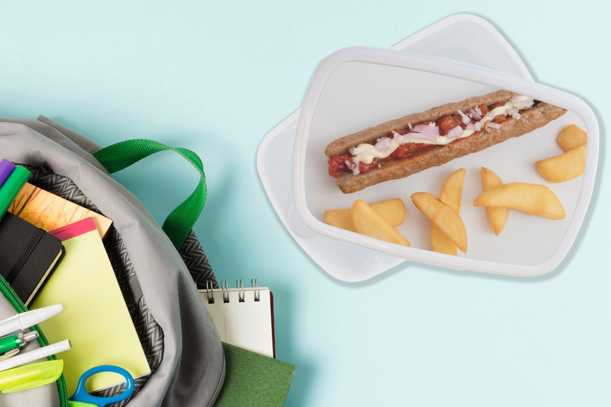 für (2-tlg), Brotbox für einem Kunststoff, Erwachsene, auf Mädchen Lunchbox Frikandelspezialität Pommes und MuchoWow Brotdose, frites weißen, Kinder mit Gesegnete und Jungs