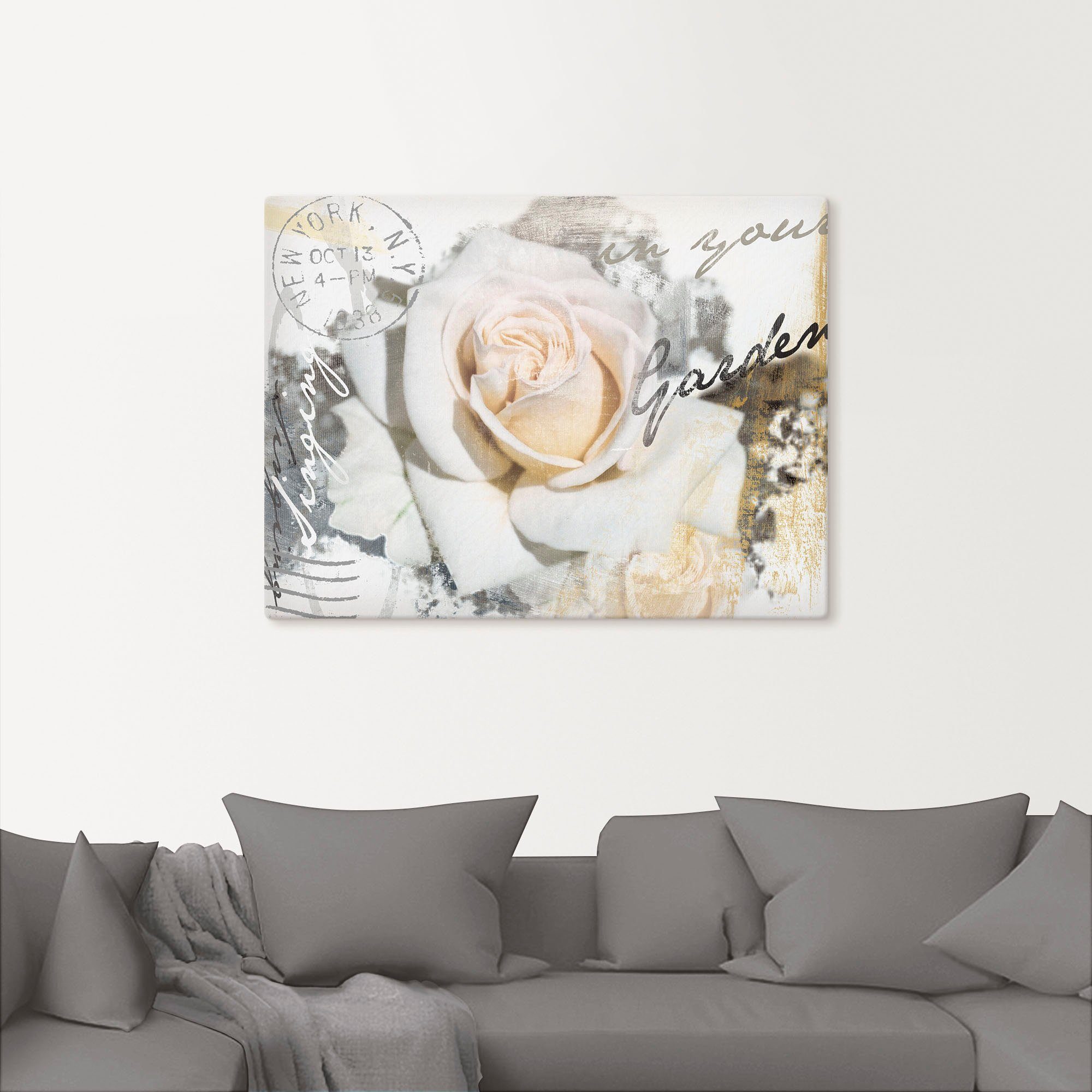 Artland Leinwandbild In Buchstaben - Rose, Blumen (1 St), auf Holzrahmen gespannt