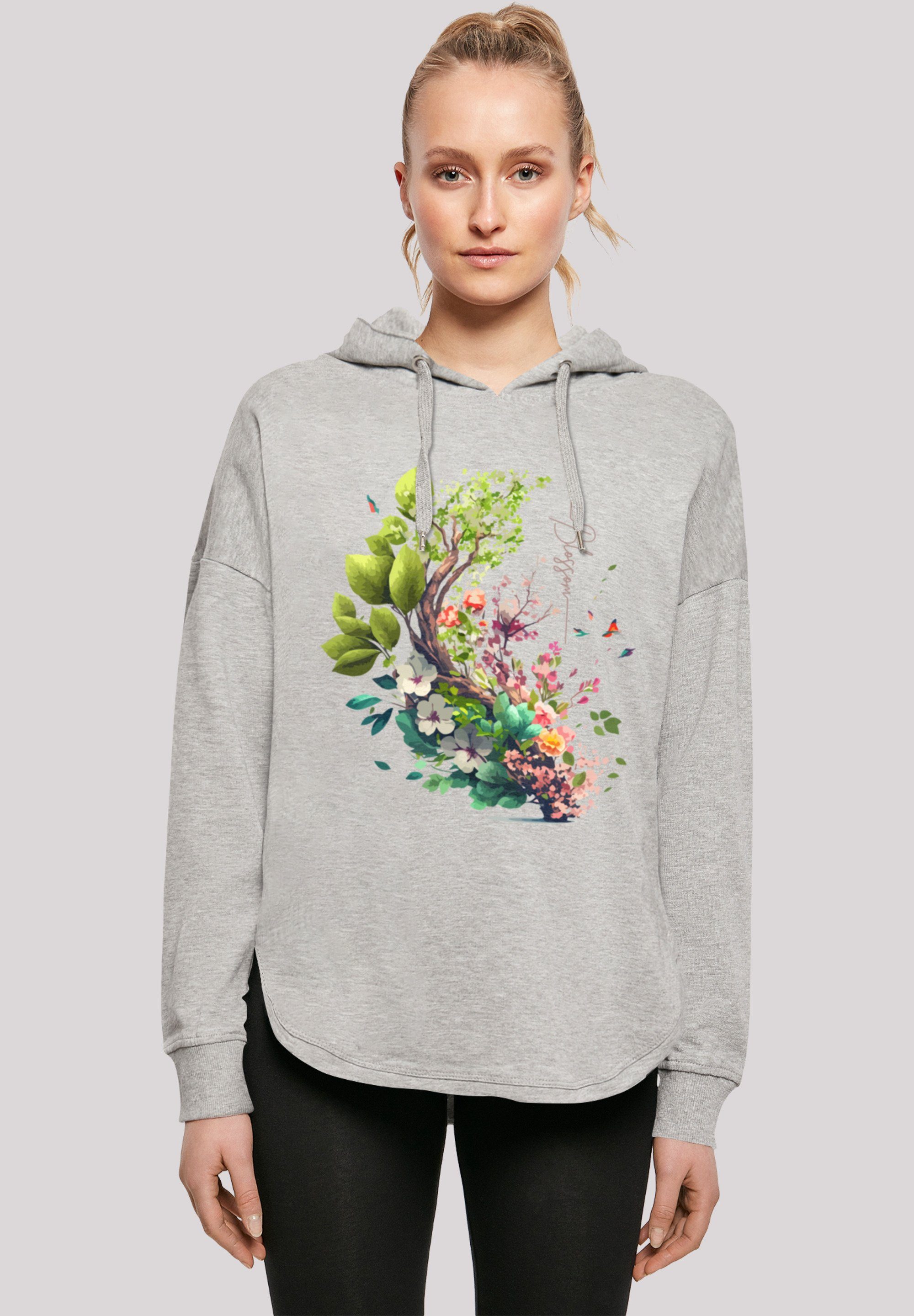 Hoodie Oversize grey F4NT4STIC Baum Blumen Kapuzenpullover mit Print