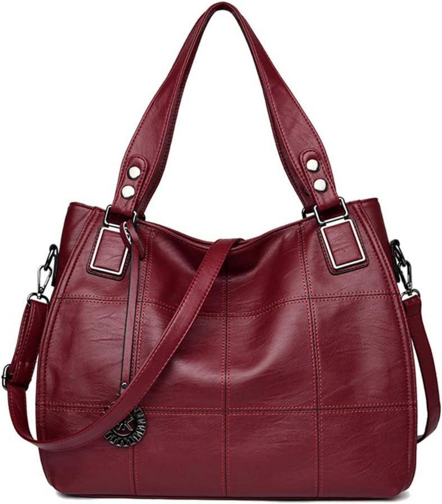 LuxusKollektion Hobo Damen Hobo Schultertasche Weinrot PU-Leder Stickerei Umhängetasche