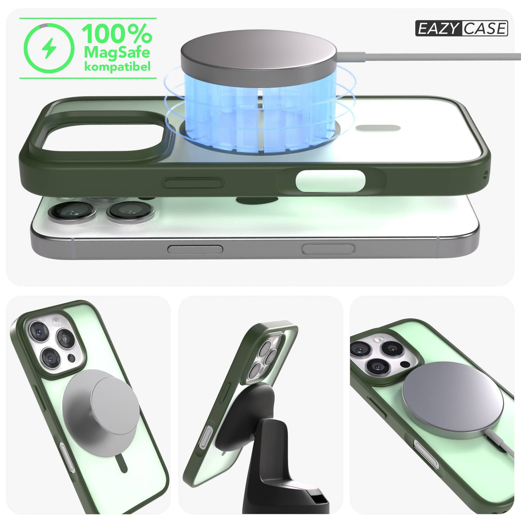 EAZY CASE Handyhülle Outdoor Case MagSafe für Apple iPhone 16 Pro 6,3 Zoll, Outdoor Handy Hülle Slim Cover MagSafe Etui Outdoorcase Dunkelgrün