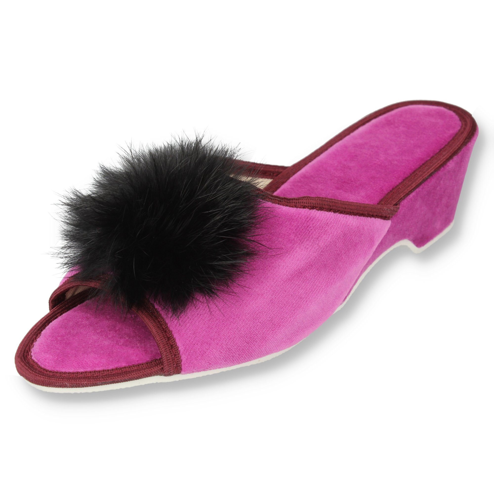 filsko Latina Elegante Samt Pantoffeln für Damen mit Puschel Hausschuh