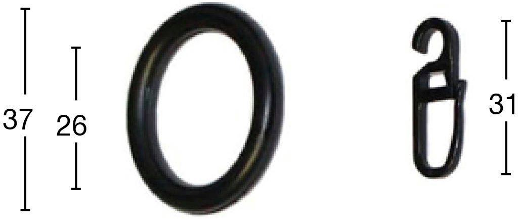 Gardinenring Ring mit Haken, GARESA, Gardinen, (Set, 20-St., mit Faltenlegehaken), Kunststoff, für leichten bis mittelschweren Behang, einfache Montage schwarz