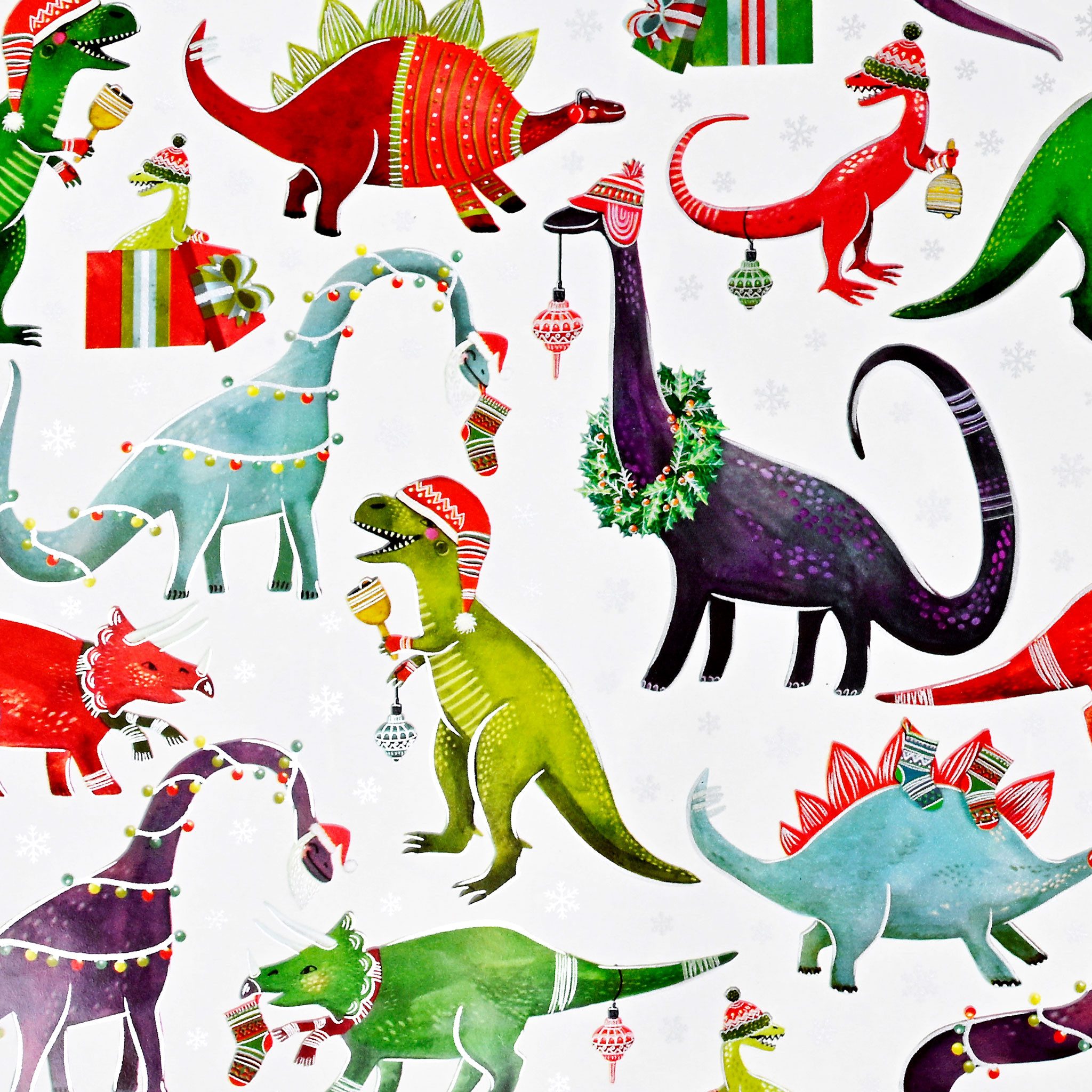 Star Упаковочная бумага, Упаковочная бумага Weihnachts Dinosaurier 70cm x 2m Rolle Weiß / Bunt