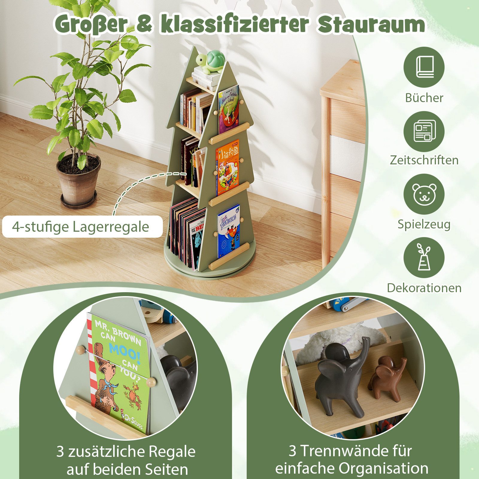 COSTWAY Bücherregal, 1-tlg., 360° drehbar, 4 günstig online kaufen