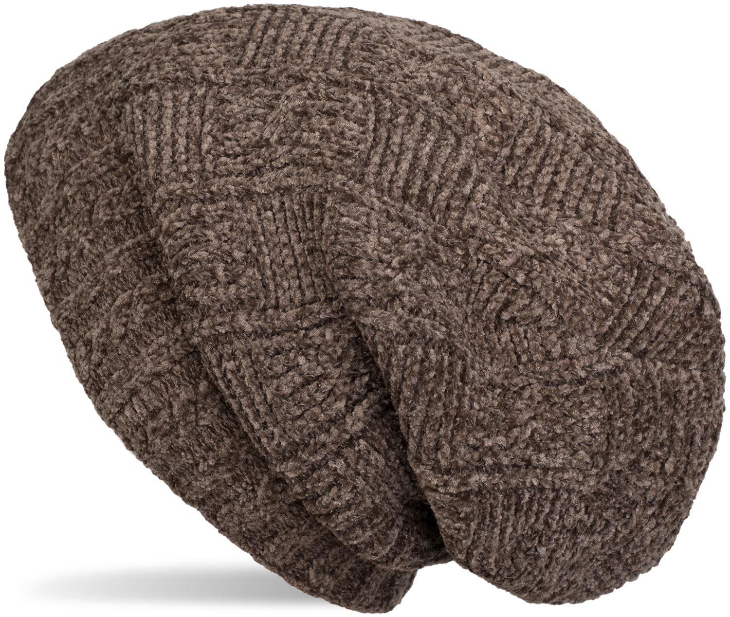 styleBREAKER Strickmütze Chenille Beanie Mütze mit Flecht Muster (1-St) günstig online kaufen