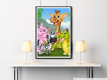 Sinus Art Poster Cartoon Zeichnung  Lustige Tiere im Dschungel 60x90cm Poster