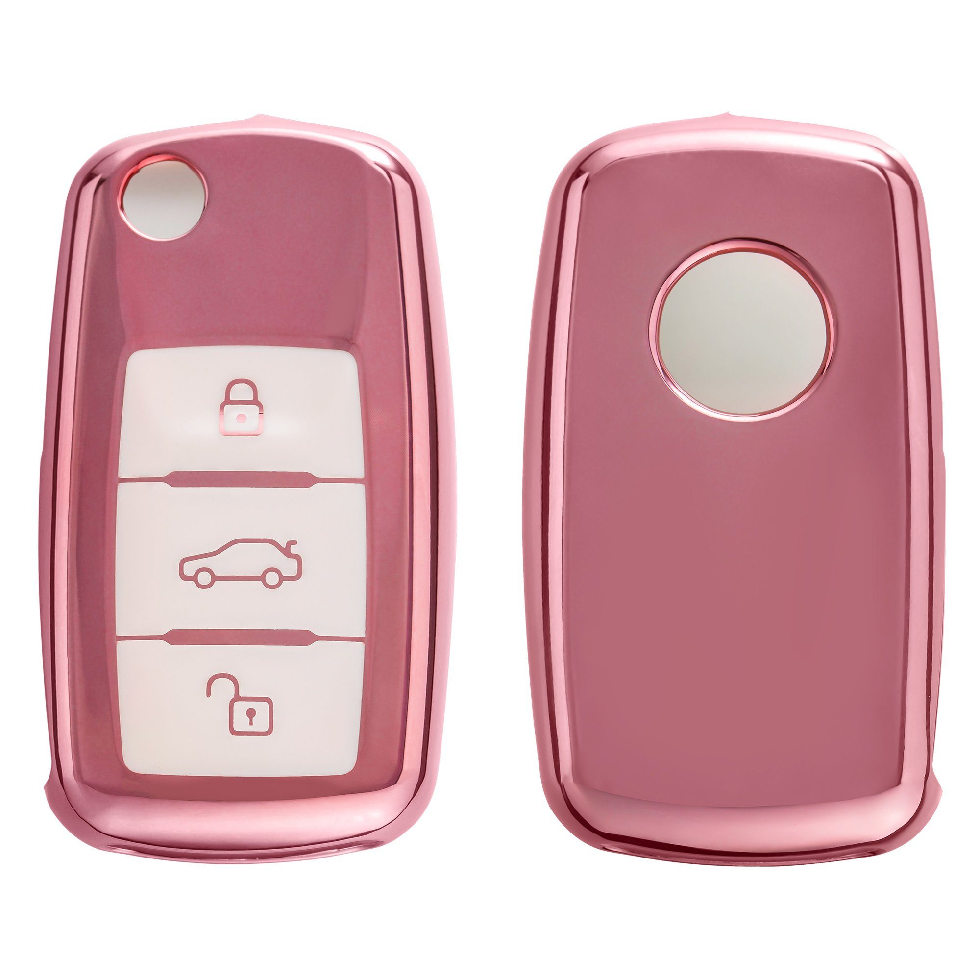 kwmobile Schlüsseltasche Autoschlüssel Hülle für VW Skoda Seat, Schlüsselhülle Silikon Case Schlüssel Cover Rosegold