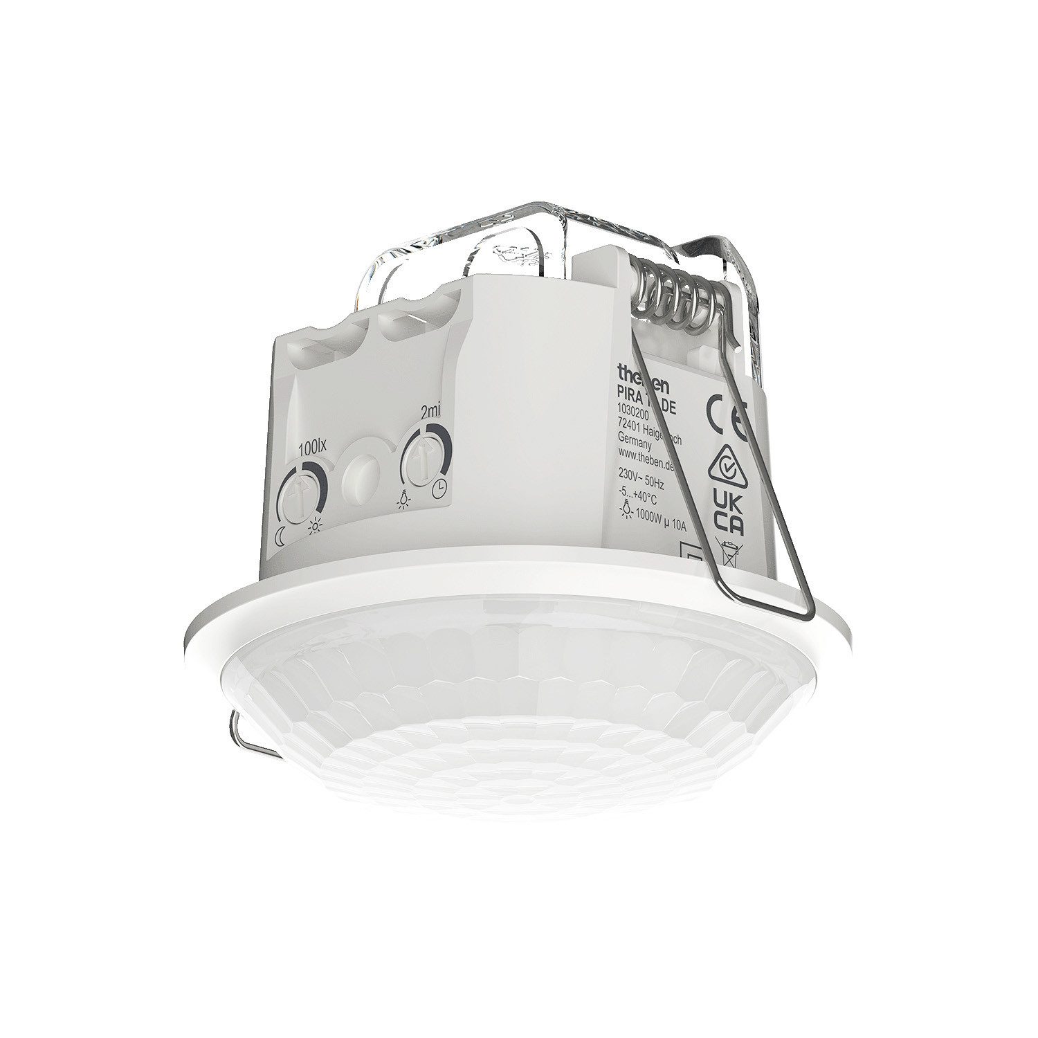 theben Bewegungsmelder PIRA T8 DE, 360° Erfassung, Ø8m, Deckeneinbau, 200W LED, 5s-15min Nachlauf