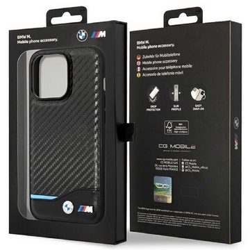 BMW Handyhülle Case iPhone 14 Pro Max Leder Tricolor MagSafe kompatibel Carbon 6,7 Zoll, Kantenschutz