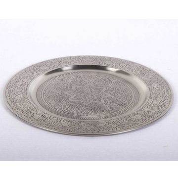 Casa Moro Beistelltisch Orientalischer Teetisch Safi D40 cm rund Silber Tablett, Beistelltisch mit klappbarem Gestell in schwarz, TA7068