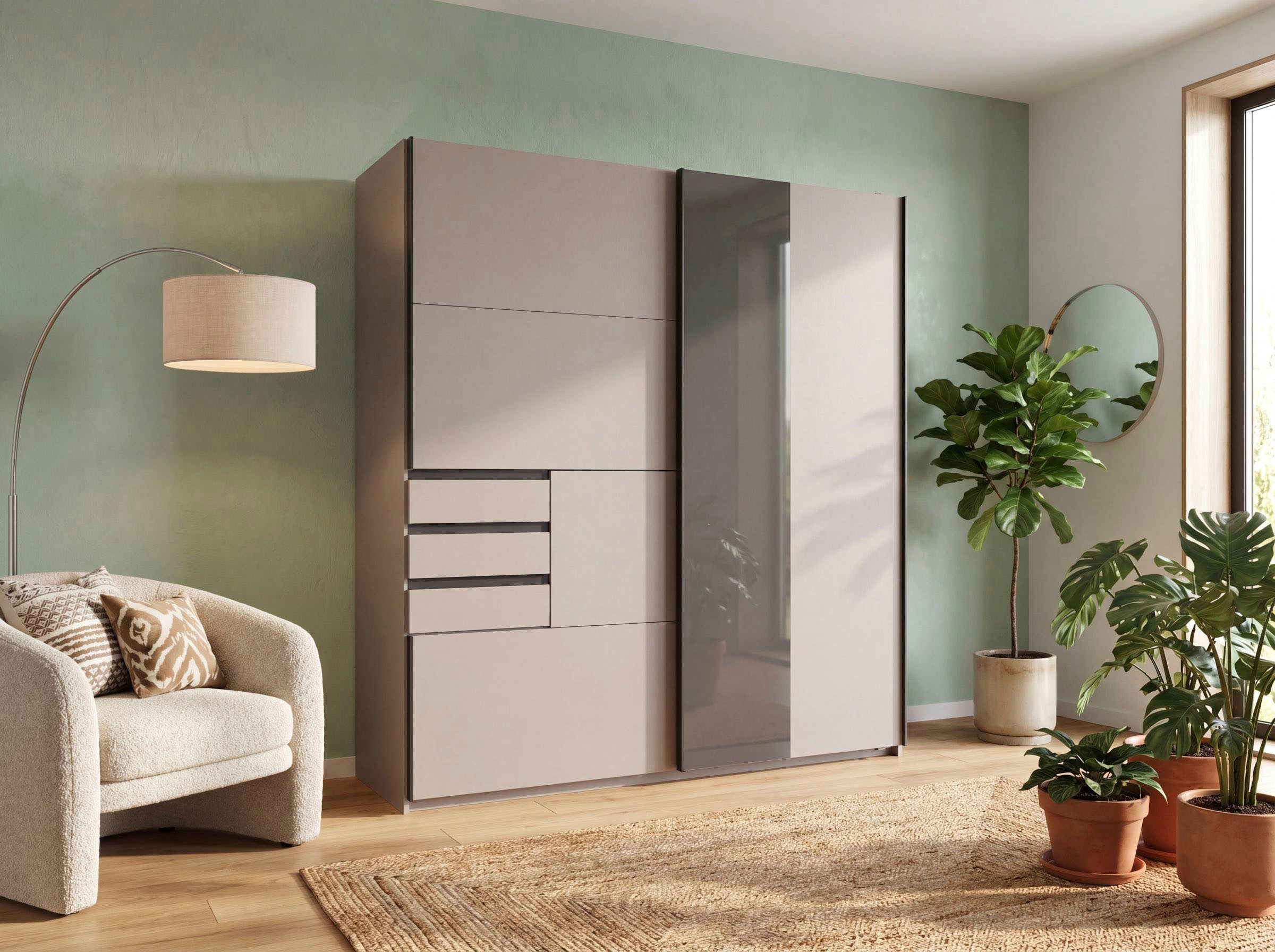 Wimex Schwebetürenschrank COCHEM in der Breite 180cm, mit Glasabsetzung, inkl. 3 Schubladen