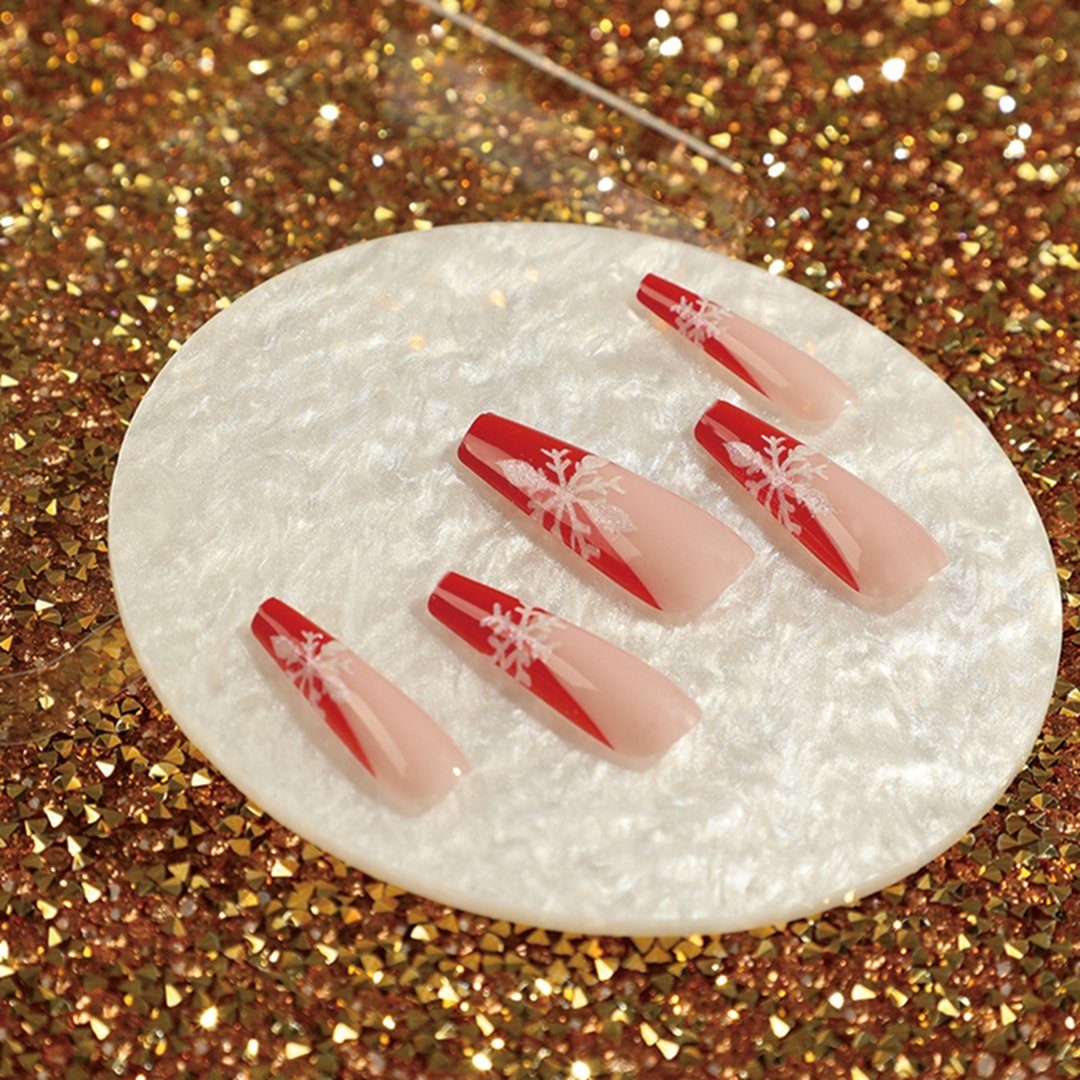 TUABUR Kunstfingernägel Weihnachten Schneeflocken-Muster Rosa Rot Nägel, 1-tlg. Künstliche 24 Stück
