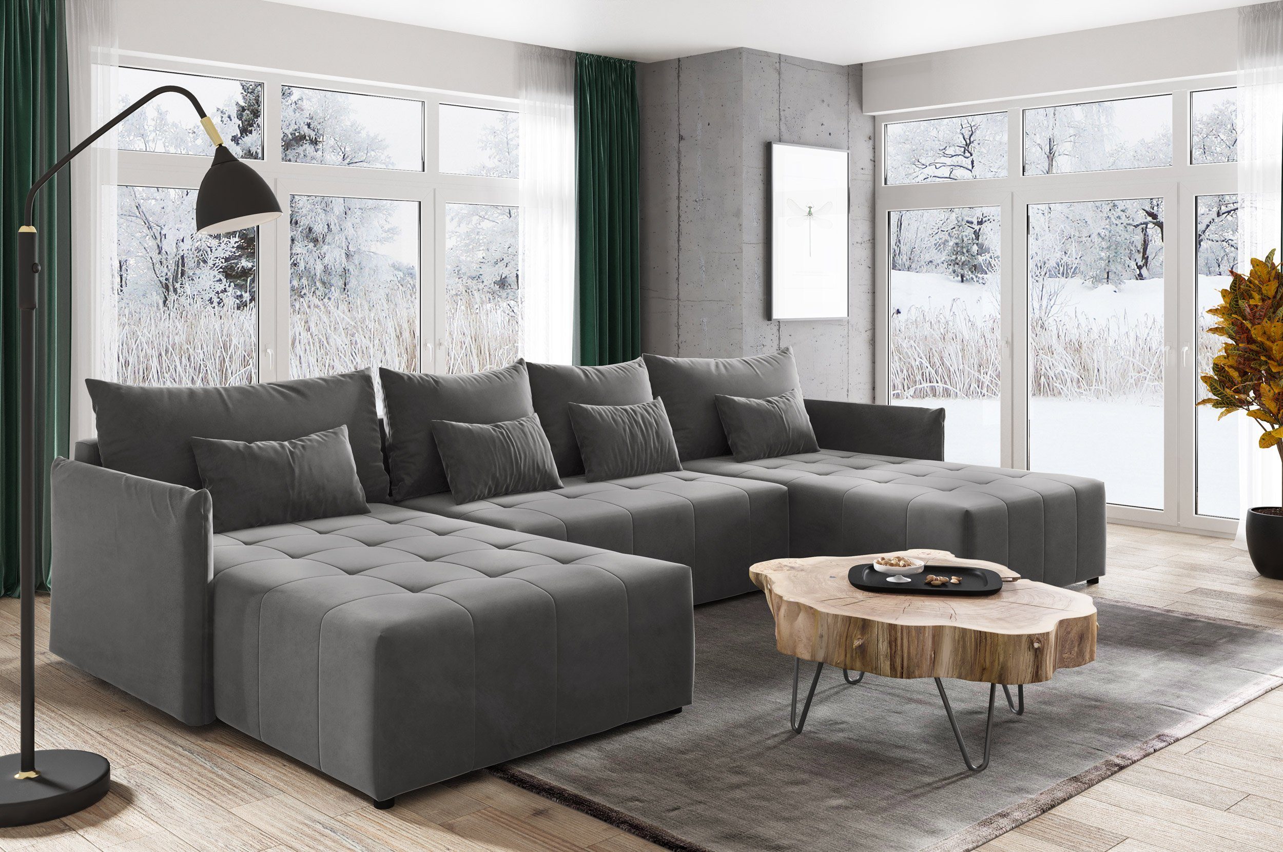 Kronos Ecksofa, Couch, und Wellenfeder Leno Bettkasten, Sofnet 22 Wohnlandschaft U, mit U-Form Schlafsofa mit Schlaffunktion